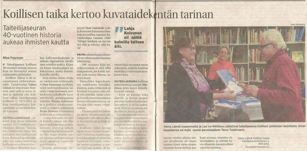 Koillissanomien Riina Puurunen  oli Kuusamon pääkirjastossa Taiteilijaseura Koillisen historiakirjan julksitustilaisuudessa 20.12.2014 klo 14.00. Kirja jukistettiin itseoikeutetusti kirjaston taidesalissa. Kaunis kiitos kaikille mukanaolleille.
