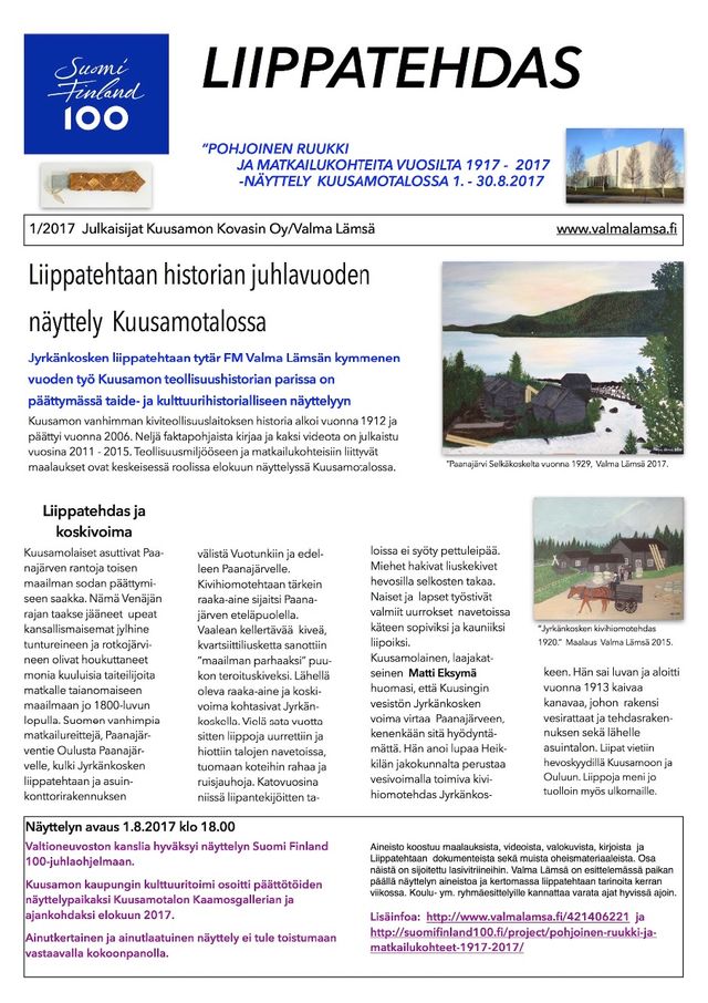 Suomi Finland 100  juhlavuoden Koillissanomat 30.3.2017 Liippatehdas-sivunro 1.